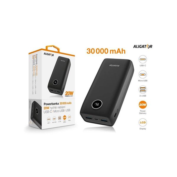 ALIGATOR PBPD30BK 30 000mAh PD 20W čierna