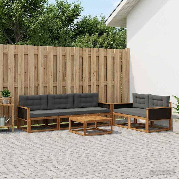 vidaXL Záhradná súprava gaučov s vankúšom 6 pcs Prírodná a antracitová