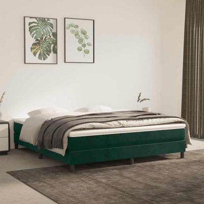 vidaXL Posteľný rám s boxspringom tmavozelený 160x200 cm zamat