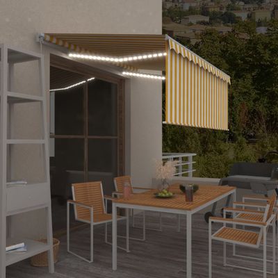 vidaXL Ručne zaťahovacia markíza s tienidlom a LED 3x2,5 m žlto-biela