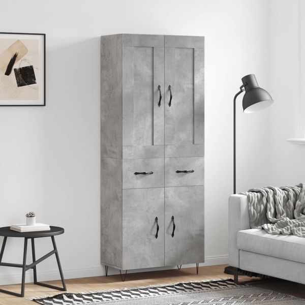 vidaXL Vysoká skrinka betónová sivá 69,5x34x180 cm spracované drevo