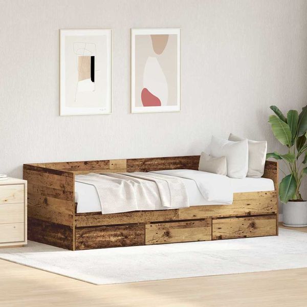vidaXL Ležadlo so zásuvkou Staré drevo 90 x 200 cm Kompozitné drevo