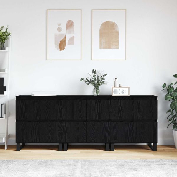 vidaXL Servírovacia skriňa 3 pcs Čierny dub 60 x 35 x 70 cm