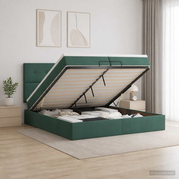 vidaXL Polohovací postel s matrací Tmavozelená 200 x 200 cm Zamat