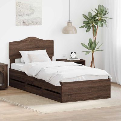 vidaXL Rám postele so zásuvkou Hnedý dub 90 x 190 cm Inžinierske drevo
