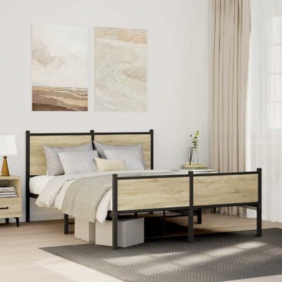 vidaXL Kovový posteľný rám bez matraca dub sonoma 137x190 cm