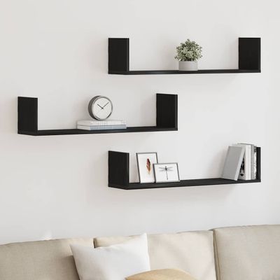 vidaXL Nástenné police 3 ks, čierne dub 80x18x18 cm, kompozitné drevo