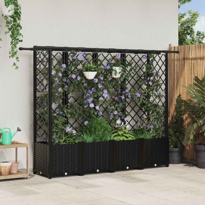 vidaXL Vyvýšený záhon s mriežkou a strechou Čierna 202 x 40 x 136 cm