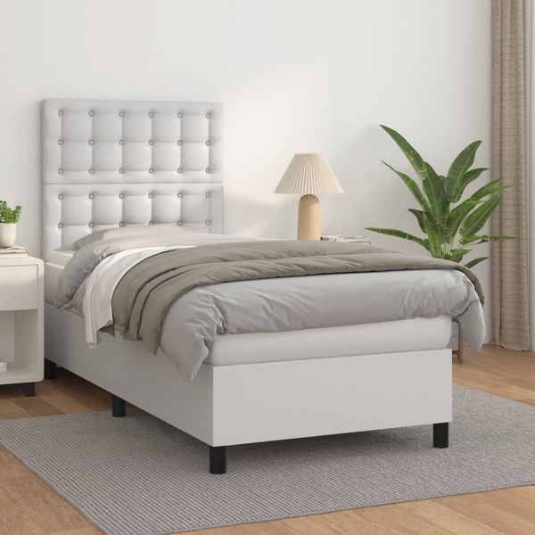 vidaXL Boxspring posteľ s matracom biela 100x200 cm umelá koža