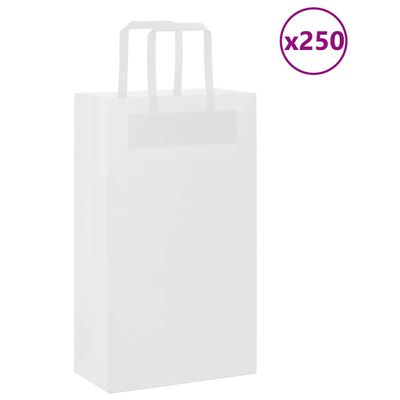 vidaXL Papierové tašky 250 ks s rúčkami, biele, 21x11x36 cm