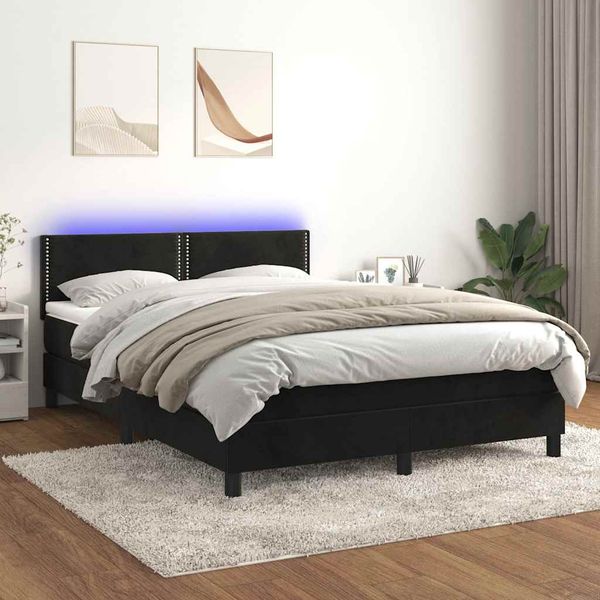 vidaXL Posteľ boxsping s matracom a LED čierna 140x200 cm zamat