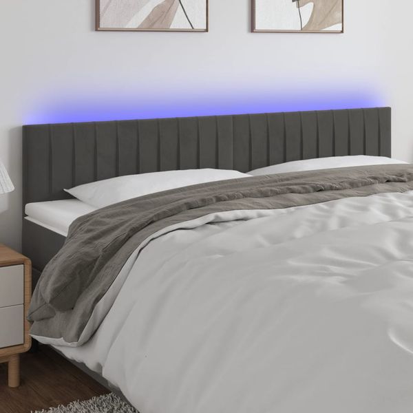 vidaXL Čelo postele s LED tmavosivé 160x5x78/88 cm zamat