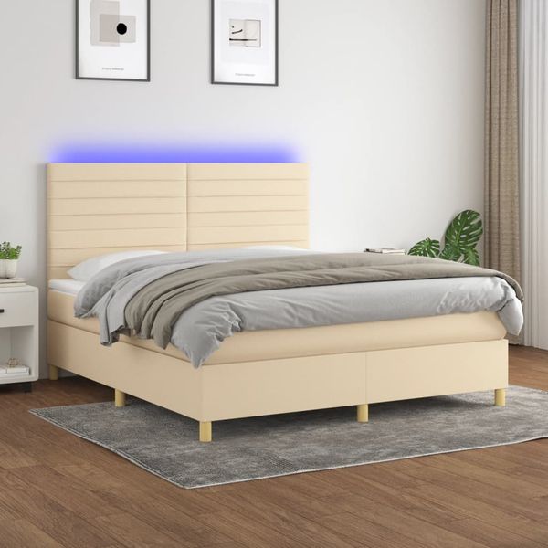 vidaXL Posteľ boxsping s matracom a LED krémová 160x200 cm látka