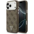 Guess Case Magsafe 4G PU kožené puzdro s trojuholníkovým logom a strieborným kovovým rámom fotoaparátu pre iPhone 17 Pro Max hnedé