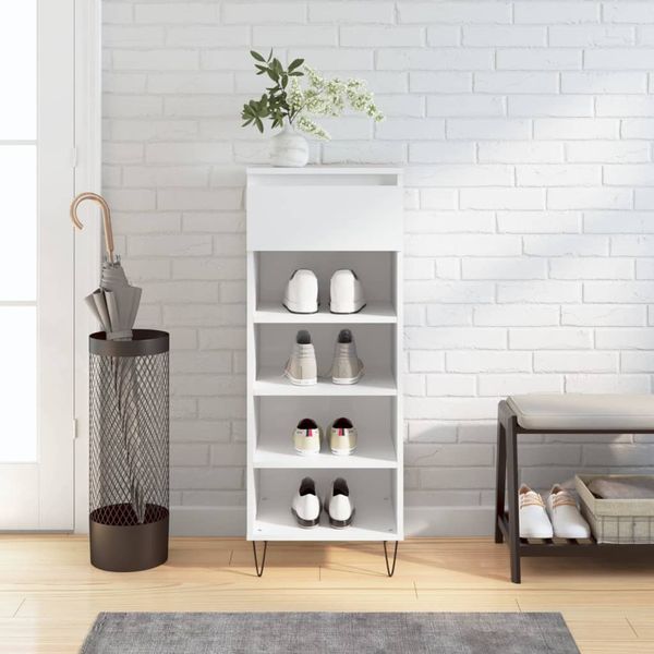 vidaXL Botník lesklý biely 40x36x105 cm spracované drevo