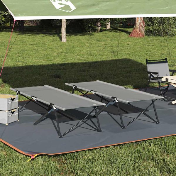 vidaXL Skladacia kempingová posteľ 2 pcs Sivá 206 x 76 x 74 cm