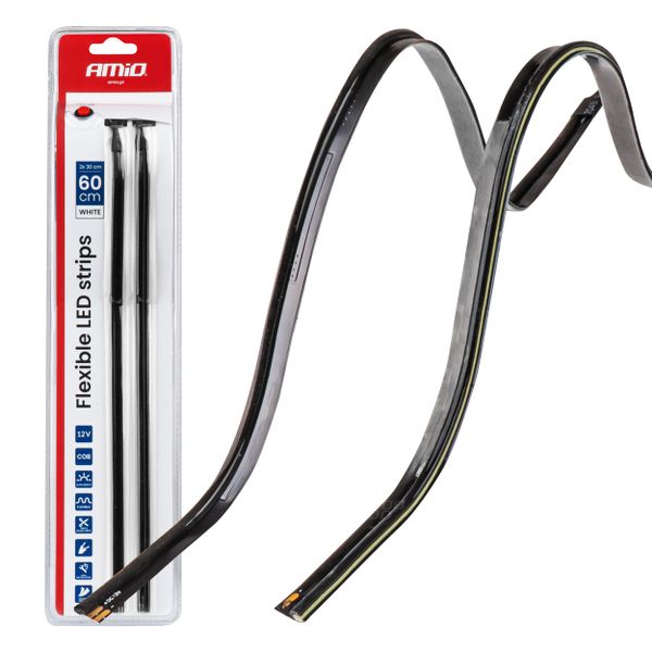 LED pásiky COB do auta - bočná biela 2x30 cm 12 V AMiO-04575