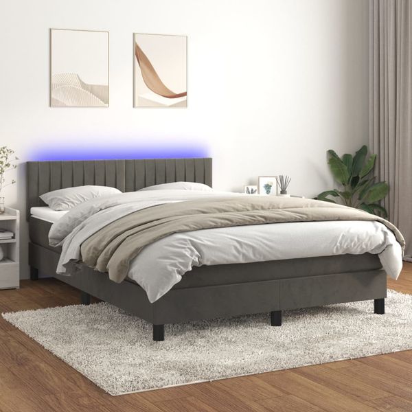 vidaXL Posteľ boxsping s matracom a LED tmavosivá 140x190 cm zamat
