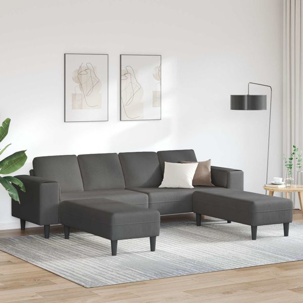 vidaXL Pohovka Tmavo šedá 250 x 188 x 76 cm Kordúrová tkanina