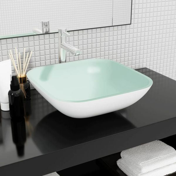 vidaXL Umývadlo sklo 42x42x41 cm biele