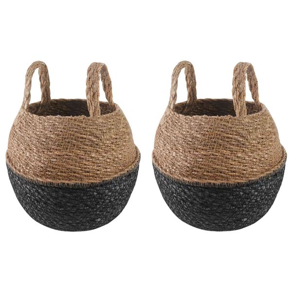 vidaXL Kvetináč s uchami 2 pcs Čierna Ø 22 x 20 cm 100% Morská tráva