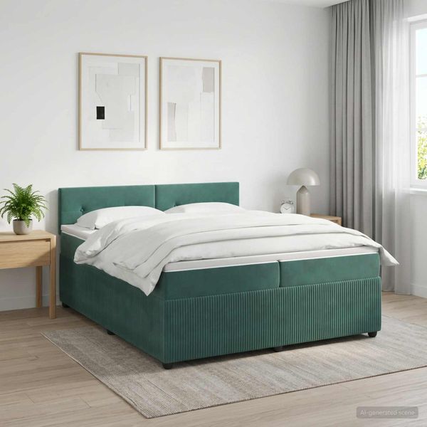 vidaXL Posteľ boxspring s matracom Tmavozelená 200 x 200 cm Zamat