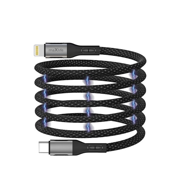 Maxlife MXUC-11 magnetický kábel USB-C - Lightning 1,0 m 27W, nylon, čierna (OEM0101403)