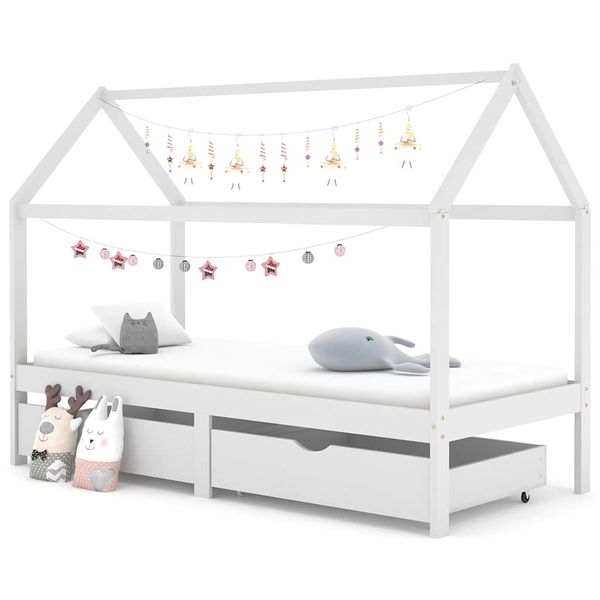 vidaXL Detský rám postele so zásuvkami biely borovicový masív 90x200cm