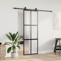 vidaXL Posuvné dvere s kovaním čierne 76x205 cm tvrdené sklo