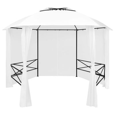 vidaXL Záhradný prístrešok so závesmi 360x312x265 cm, biely 180 g/m²