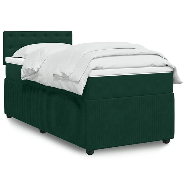 vidaXL Posteľný rám boxsping s matracom tmavozelený 90x200 cm zamat
