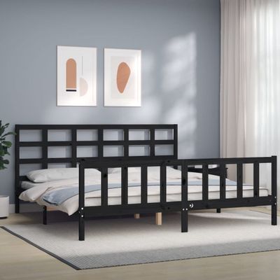 vidaXL Posteľný rám s čelom čierny 200x200 cm masívne drevo