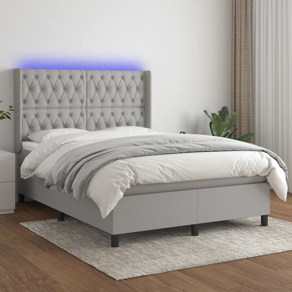 vidaXL Posteľ boxsping s matracom a LED bledosivá 140x190 cm látka