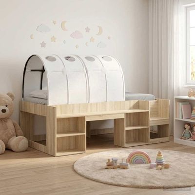 vidaXL Posteľový rám s tunelom s poličkou 3 ks Dub sonoma a biela