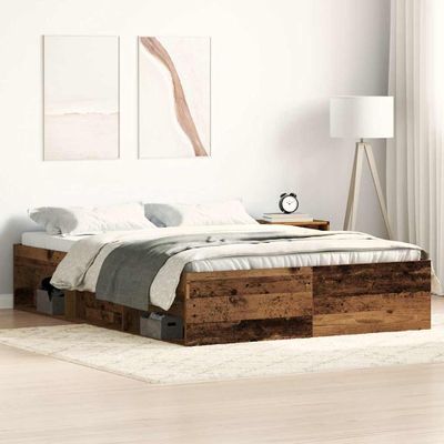 vidaXL Posteľný rám bez matraca staré drevo 135x190cm kompozitné drevo