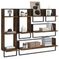 vidaXL 6-dielna súpr. nástenných políc s tyčami dymový dub komp. drevo