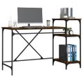 vidaXL Stôl s policami dymový dub 135x50x90 cm spracované drevo železo