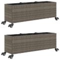 vidaXL Záhradné kvetináče kolieska 2 ks sivé 107x32x38 cm polyratan