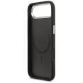 Puzdro Guess Case Magsafe PU Leather Case s trojuholníkovým logom a strieborným kovovým rámom fotoaparátu pre iPhone 17 Air čierne
