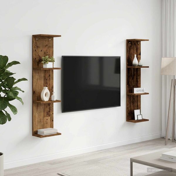 vidaXL Stenná polica 2 ks Staré drevo 25 x 15 x 100 cm