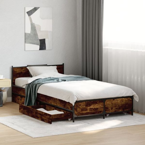 vidaXL Posteľný rám so zásuvkami dymový dub 75x190 cm kompozitné drevo