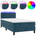 vidaXL Posteľný rám boxsping matrac a LED tmavomodrý 90x200 cm zamat