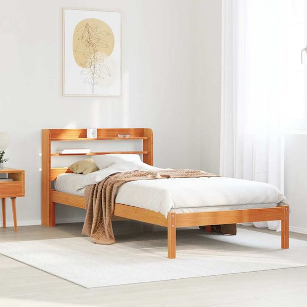 vidaXL Posteľný rám s čelom voskovo hnedý 75x190 cm borovicový masív