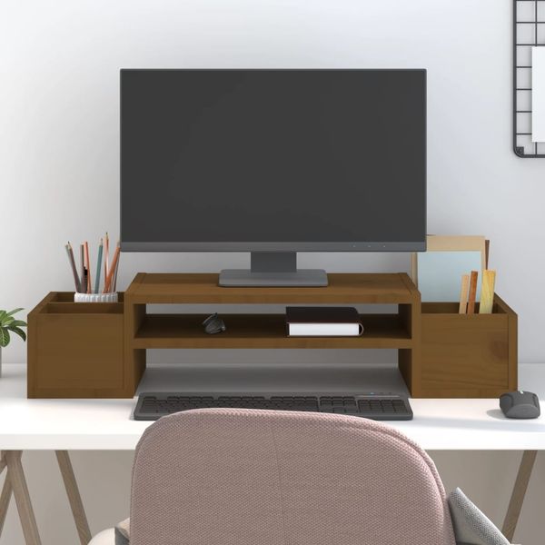 vidaXL Stojan na monitor medovo-hnedý 70x27,5x15 cm masívna borovica
