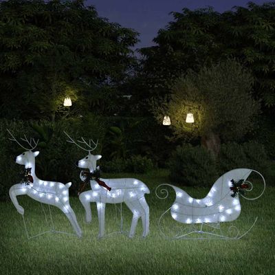 vidaXL Vianočná vonkajšia dekorácia soby a sane 60 LED biela