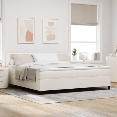 vidaXL LED box s pružinami Krémová a biela 200 x 200 cm