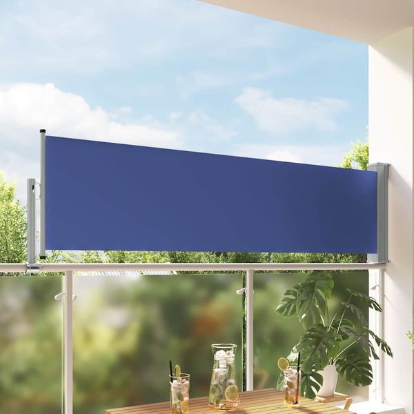 vidaXL Zaťahovacia bočná markíza na terasu modrá 80x300 cm