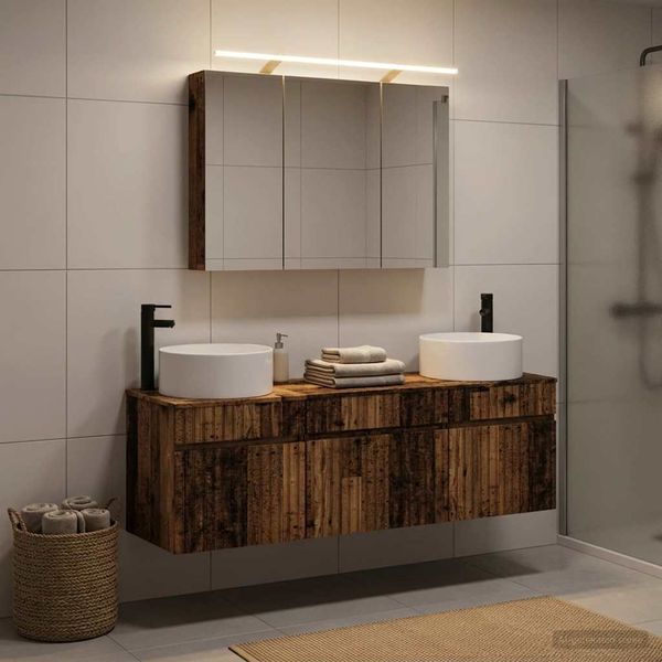 vidaXL Set kabinetov do kúpeľne 4 pcs Staré drevo 100 x 14,5 x 70 cm