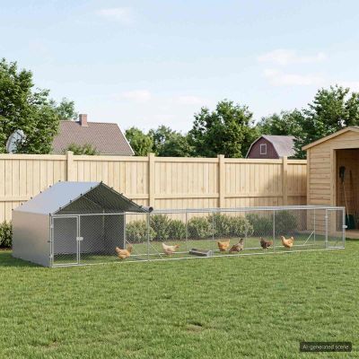 vidaXL Kurník so strechou a dvorom 2 ks Strieborná 7 x 2 x 1,5 m