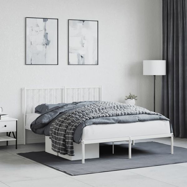 vidaXL Kovový rám postele s čelom biely 140x190 cm